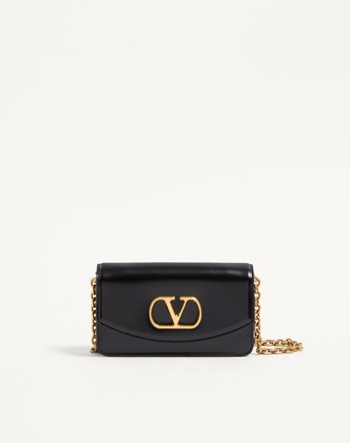 Valentino Garavani - Valentino Garavani Vain Clutch Bag In Shiny Calfskin - Black - Woman - Shoulder Bags